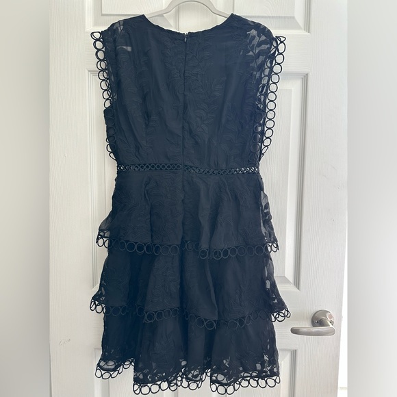 E D I T Black Embroidered Ruffled Coctail Dress Size 14 - Picture 2 of 9